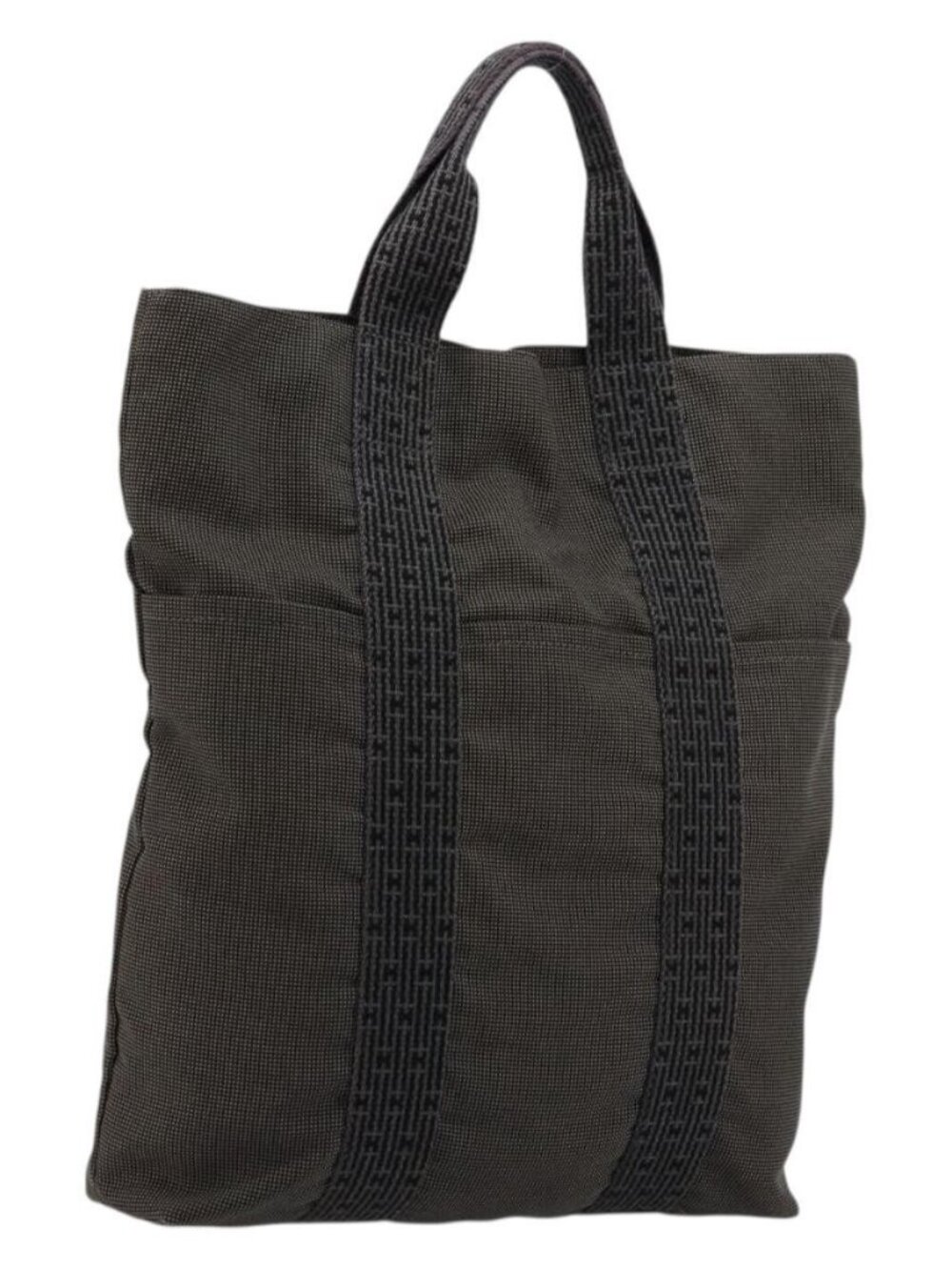 HERMES Her Line Cabas Tote Bag Canvas Gray Silver Auth BA12303